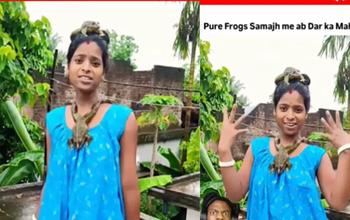 महिला ने मेंढक से बनाई ज्वेलरी और किया डांस – सोशल मीडिया पर मचा तहलका, लोगों ने कहा- “फ्रॉग समाज में खुशी है या डर?”