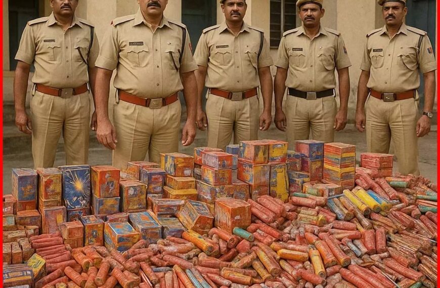 पुस्तक भंडार की आड़ में चल रहा था अवैध पटाखा कारोबार, पुलिस ने लाखों के पटाखे जब्त किए...