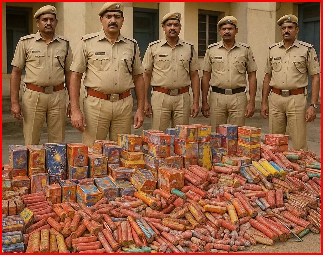 पुस्तक भंडार की आड़ में चल रहा था अवैध पटाखा कारोबार, पुलिस ने लाखों के पटाखे जब्त किए...