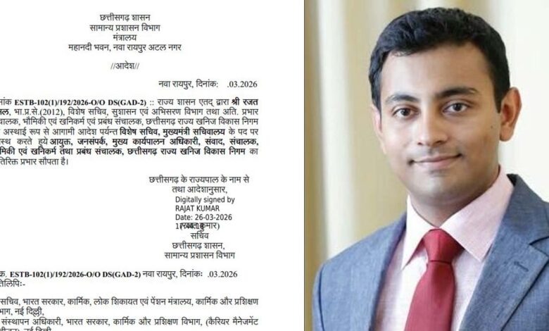 छत्तीसगढ़ में बड़ा प्रशासनिक फेरबदल: रजत बंसल बने नए जनसंपर्क आयुक्त...